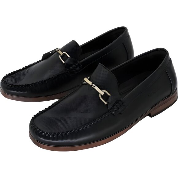 Aston Marc Perforated Buckle Loafers Black Slip-On Dress Shoes Mens US 11M - Picture 2 of 6